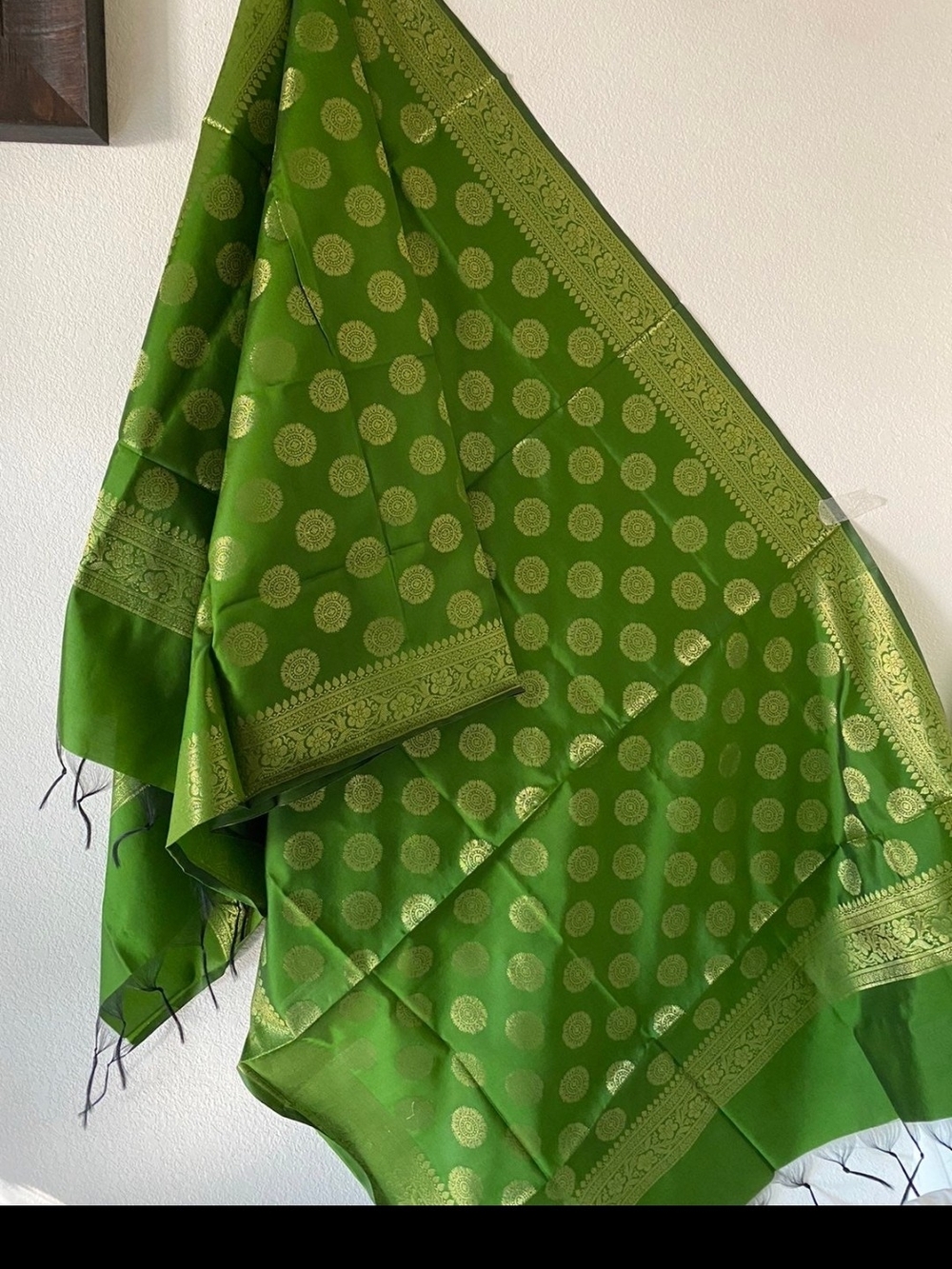 Green Woven Silk Scarf Shawl - Unbranded Dupatta Indian